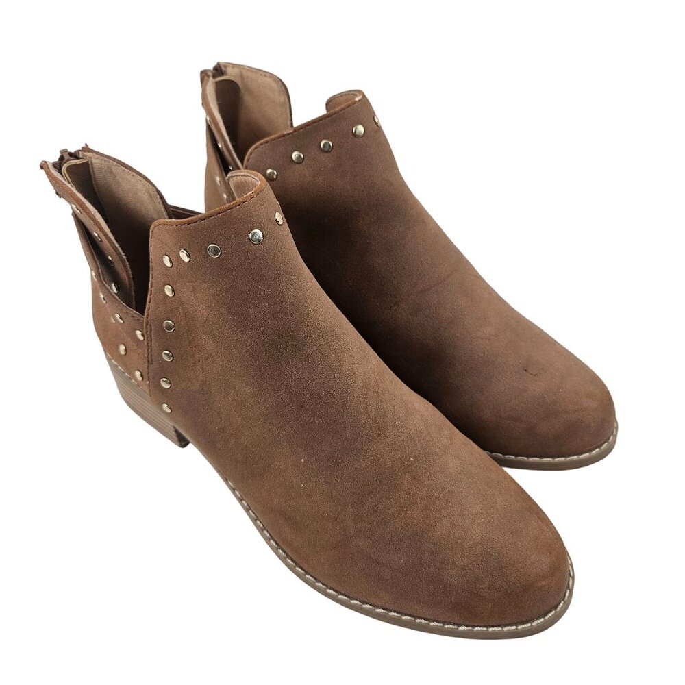 Lane Bryant Womens Brown Ankle Boots Size 9W Studded Back Zipper Block Heel